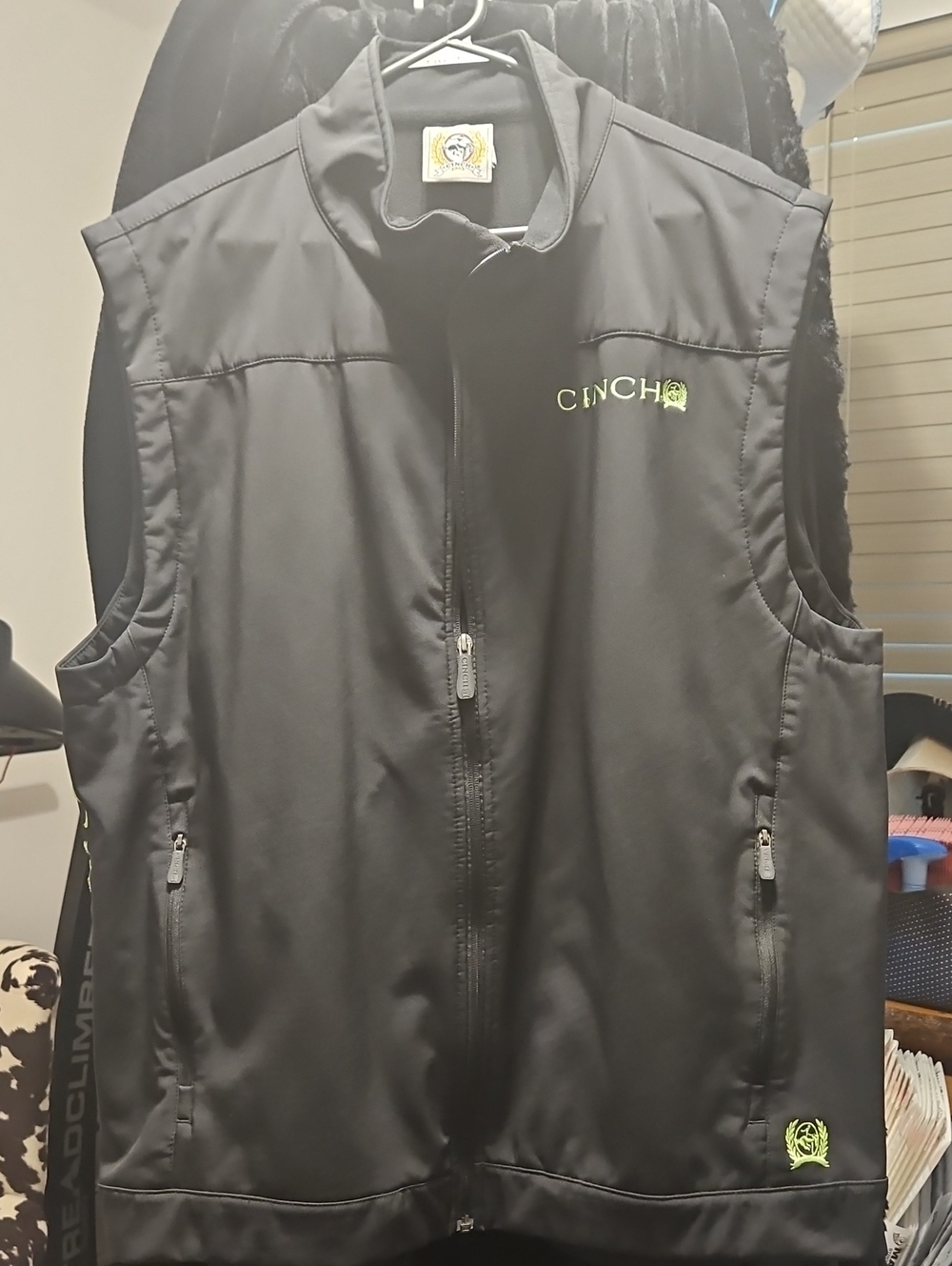 Cinch Men's Black Softshell Vest with Lime Logo